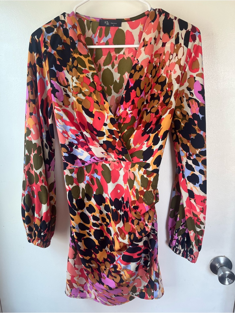 K&L Multicolor Abstract Print Wrap Dress - Pink/Olive
